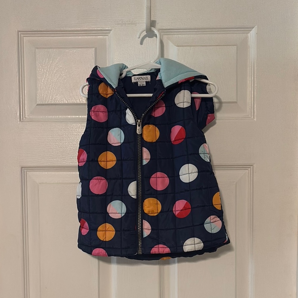 Navy and pink polka dotted vest. 4T So cute for fall pictures!